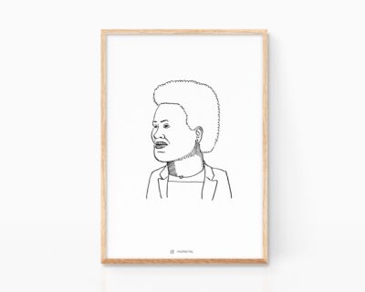 Retrato a tinta sobre papel de Solina Nyirahabimana, ministra de Ruanda.