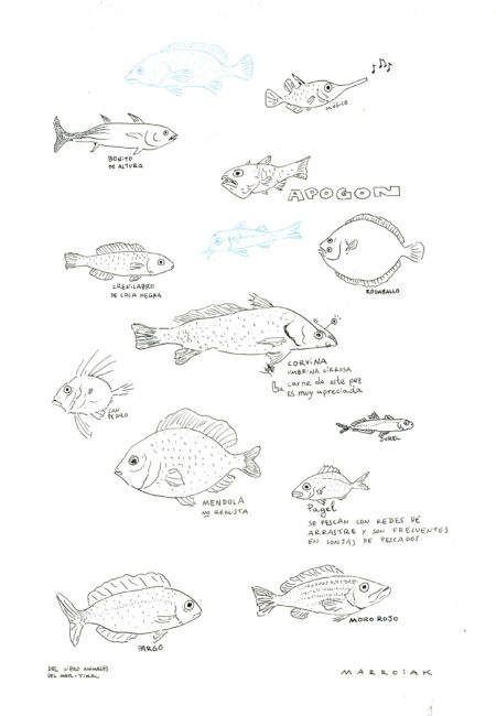 Peixets dibujo en blanco y negro boceto original