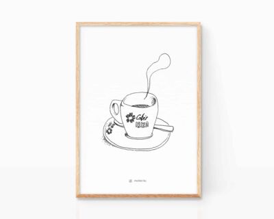 Cuadro de Cafés Ibiza en blanco y negro. Decoración divertida para cafeterías y restaurantes ibicencos.
