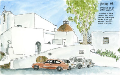 dibujo acuarela puig de missa ibiza original en subasta