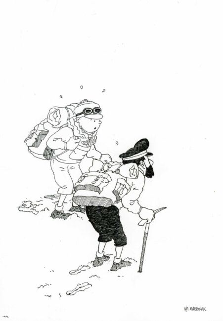 dibujo original tintin en blanco y negro. subasta