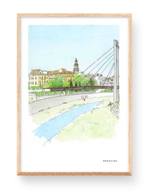 Acuarela del puente de la ciudad de Gandia (Valencia) en la Safor