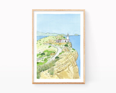 Lámina con una ilustración en acuarela del parque natural de sierra helada en Benidorm (alicante)