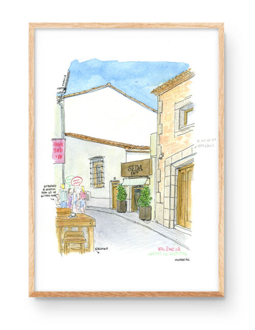 Dibujo carrer del Hospital en Valencia. Boceto Urban Sketchers