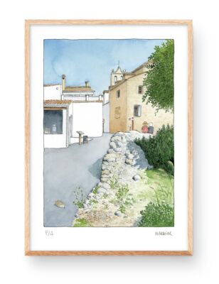 Dibujo en acuarela del pueblo de Almiserà en la comarca de la Safor, Valencia