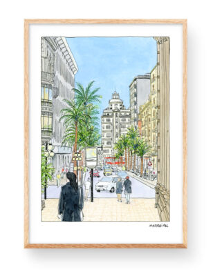 Láminas de Valencia para enmarcar. Print con una ilustración de la ciudad capital de la Comunidad Valenciana