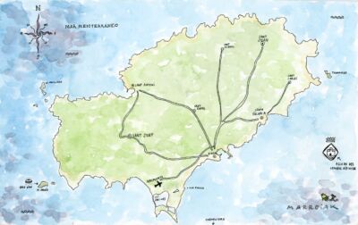 mapa ibiza original en subasta acuarela