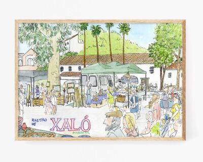 Lámina dibujo en acuarela estilo Urban Sketchers del Rastro Xaló, Marina Alta (Alicante)