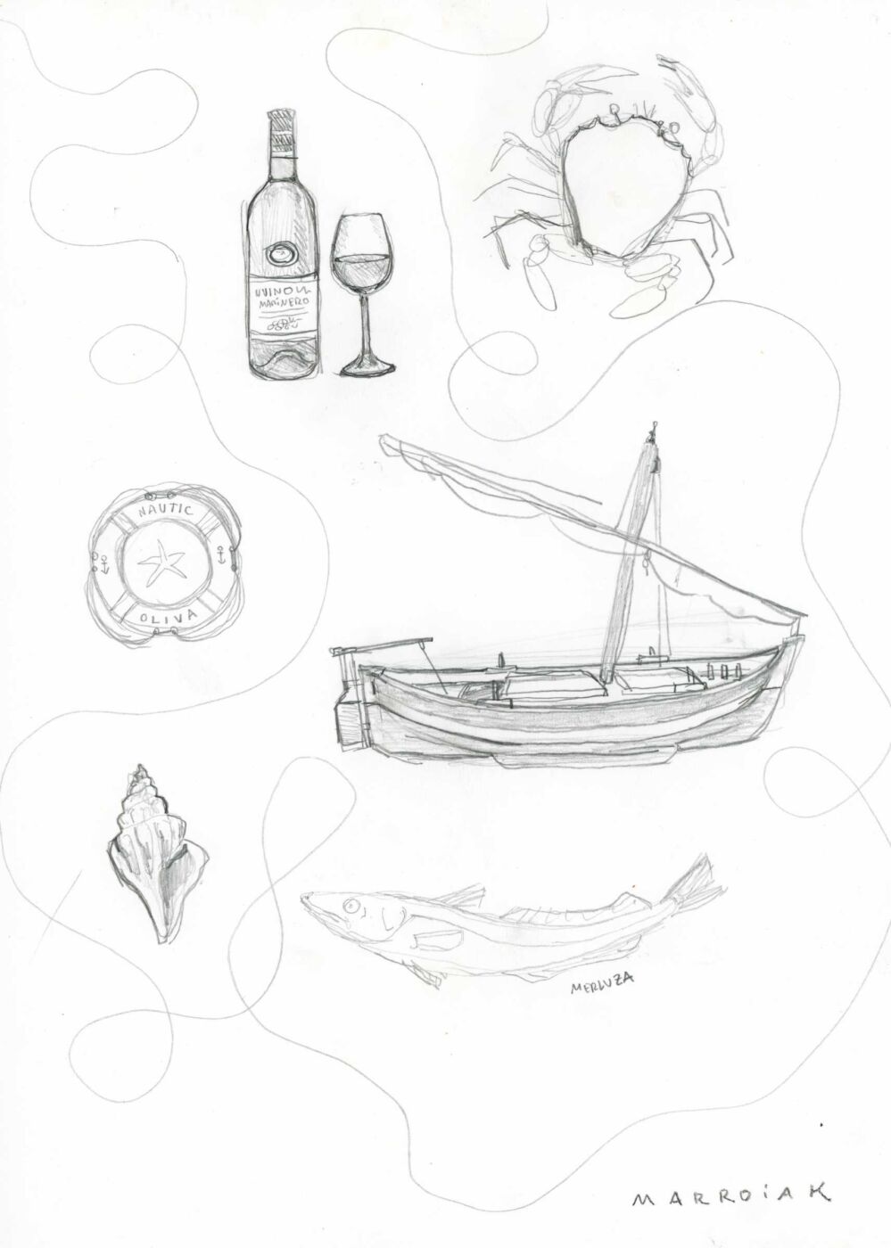 motivos marineros dibujo original subasta