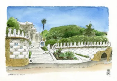 parc guell barcelona dibujo acuarela original