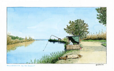 fisherman in the bullent original watercolor original watercolor marroiak clandestine auction