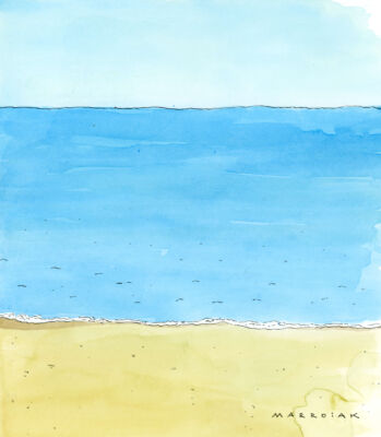Platja la safor acuarela original mediterraneo subasta arte