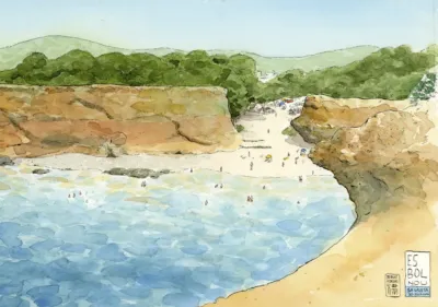 Subasta de obra de arte original playa Sa Caleta, Ibiza. Tinta y acuarela