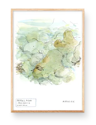 Print cuadro decorativo de Ibiza acuarela piedras mar en sa caleta