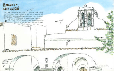 Sant antoni iglesia ibiza dibujo original subasta