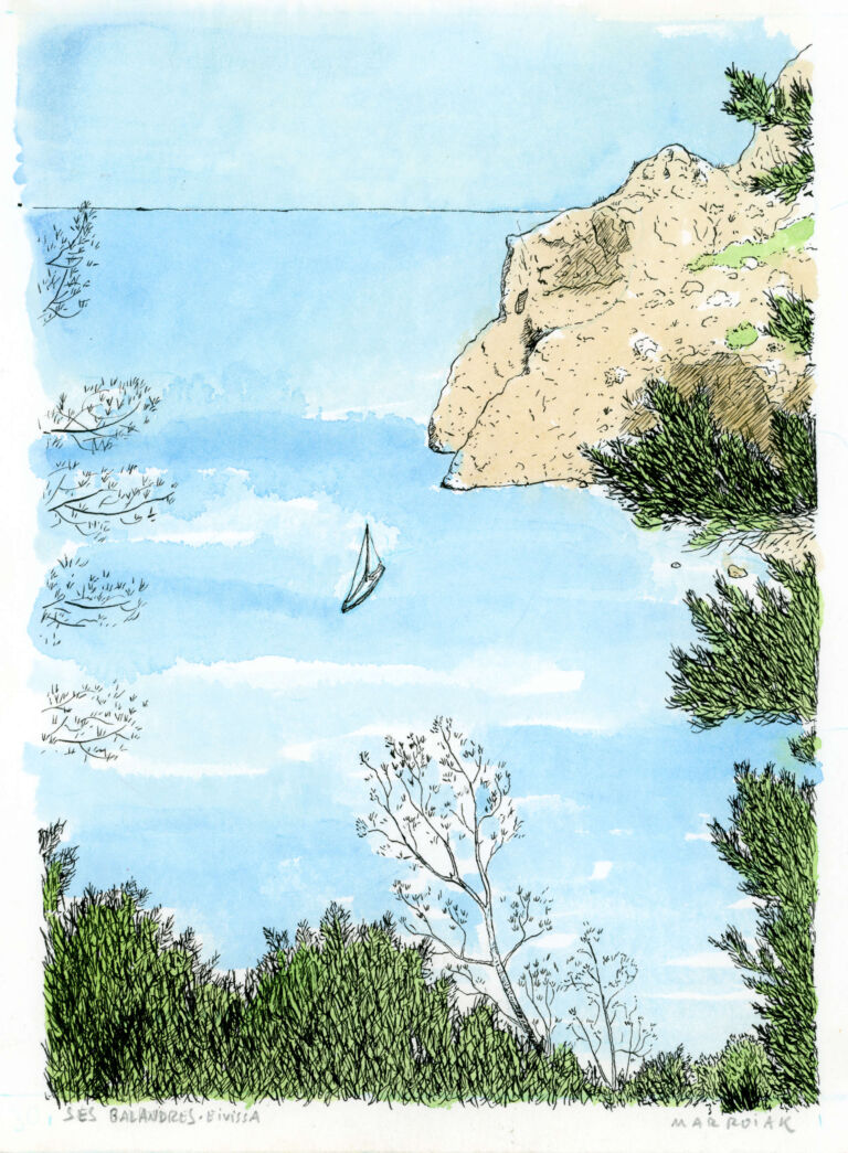 Ses balandres ibiza acuarela original